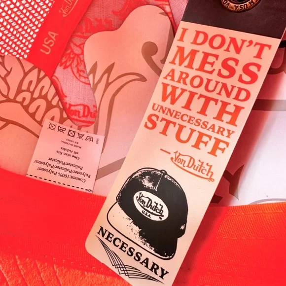 Von Dutch Neon Orange Velvet Trucker Hat - Picture 9 of 9